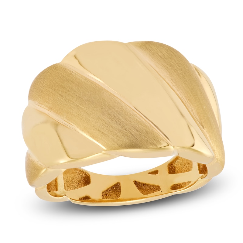 Main Image 4 of Italia D'Oro Wide Satin-Finish Scalloped Ring 14K Yellow Gold