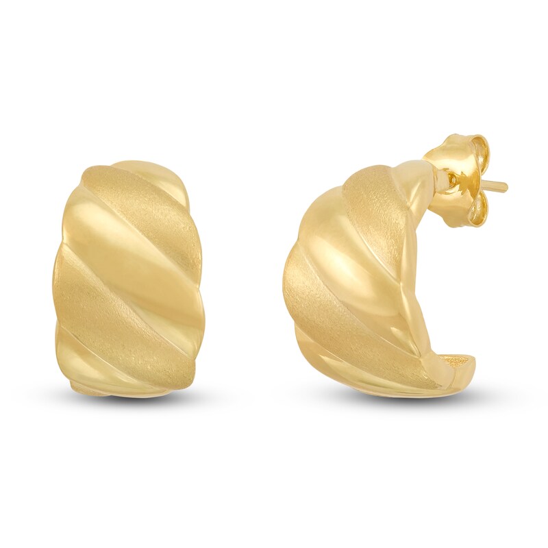 Main Image 2 of Italia D'Oro Scalloped J-Hoop Earrings 14K Yellow Gold