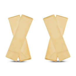 X-Shaped Bar Stud Earrings 14K Yellow Gold