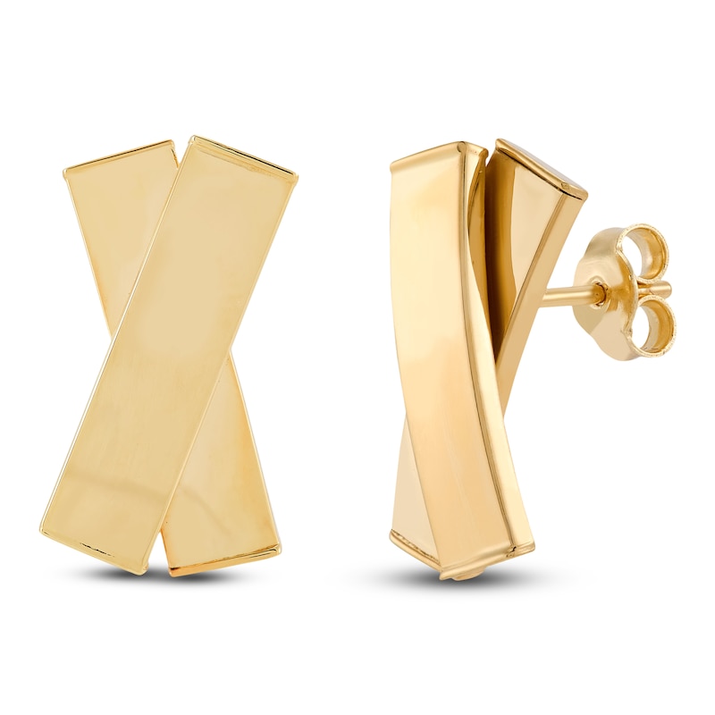 Main Image 2 of X-Shaped Bar Stud Earrings 14K Yellow Gold