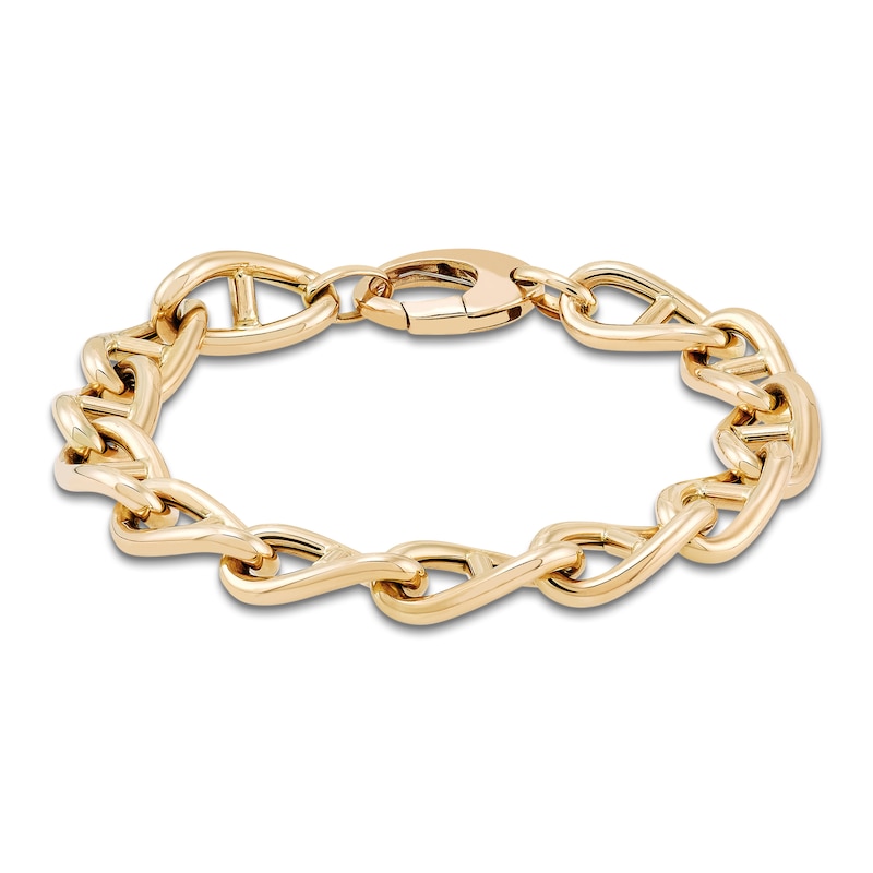 Main Image 1 of Italia D'Oro Hollow Mariner Link Chain Bracelet 8.9mm 14K Yellow Gold 7.5"
