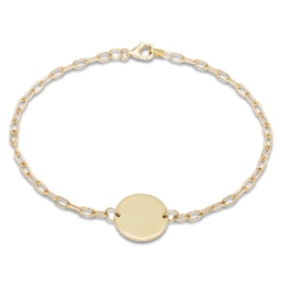 Engravable Disc Paperclip Chain Bracelet 14K Yellow Gold 7.25"