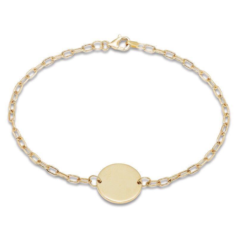 Main Image 1 of Engravable Disc Paperclip Chain Bracelet 14K Yellow Gold 7.25"