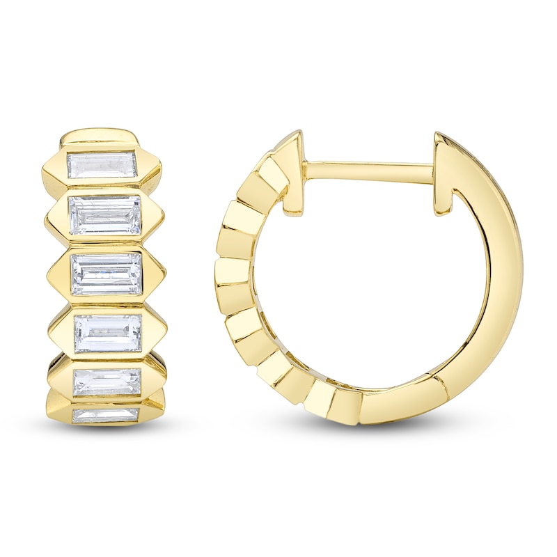 Main Image 1 of Shy Creation Baguette-Cut Bezel-Set Hoop Earrings 1/2 ct tw 14K Yellow Gold SC22008785