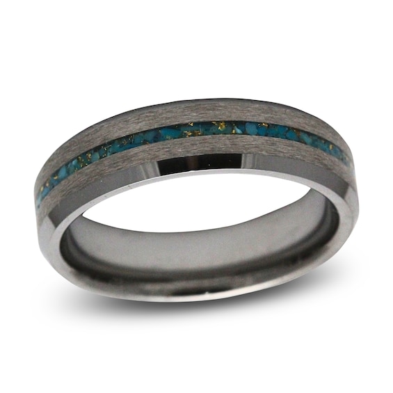 Rare Bond Men's Crushed Turquoise & 24K Gold Leaf Wedding Band Tungsten Carbide 6mm