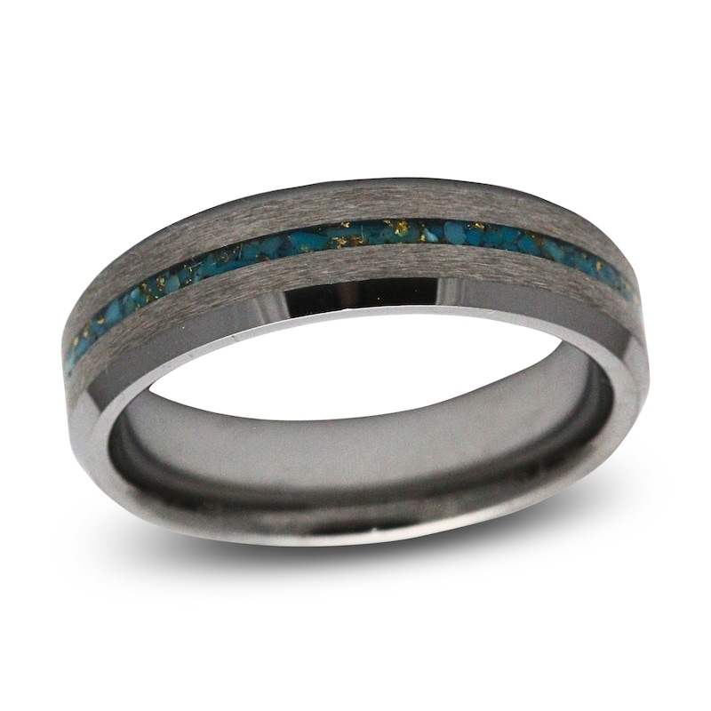Main Image 1 of Men's Crushed Turquoise & 24K Gold Leaf Wedding Band Tungsten Carbide 6mm