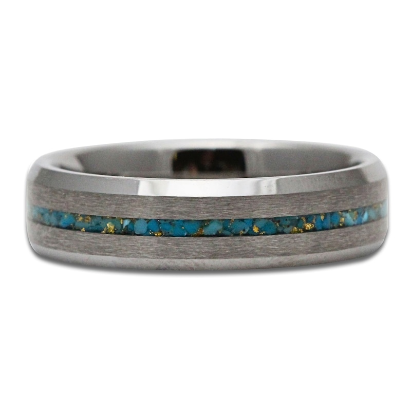 Main Image 3 of Men's Crushed Turquoise & 24K Gold Leaf Wedding Band Tungsten Carbide 6mm