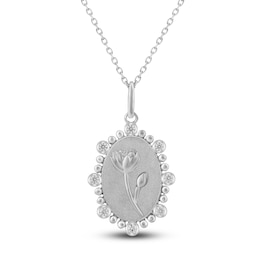 Water Lily Birth Flower Diamond Necklace 1/4 ct tw Sterling Silver 18"