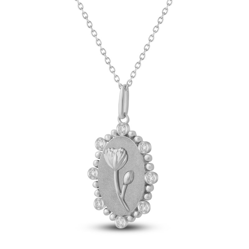 Main Image 2 of Water Lily Birth Flower Diamond Necklace 1/4 ct tw Sterling Silver 18"