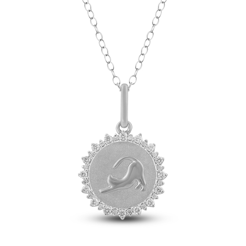 Main Image 1 of Diamond Stretching Cat Medallion Necklace 1/4 ct tw Sterling Silver 18"