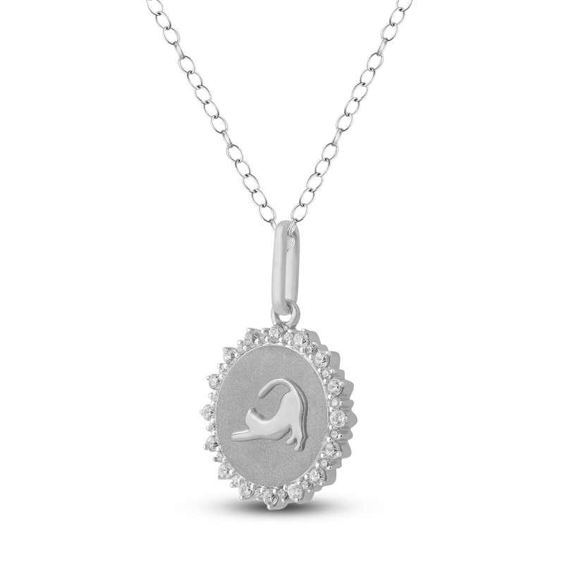 Main Image 2 of Diamond Stretching Cat Medallion Necklace 1/4 ct tw Sterling Silver 18"