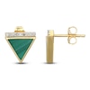 Thumbnail Image 1 of Triangle-Cut Natural Malachite & Diamond Stud Earrings 1/15 ct tw 14K Yellow Gold
