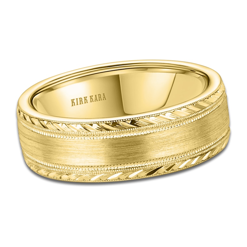Main Image 1 of Kirk Kara Men's Engraved Brushed Wedding Band 18K Yellow Gold 7mm