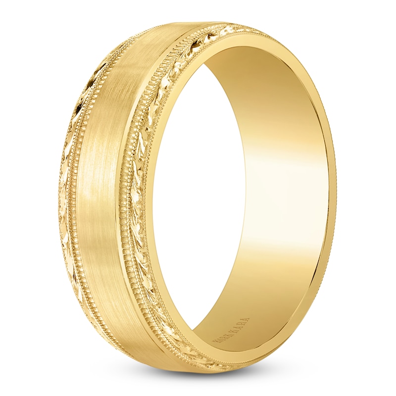 Main Image 2 of Kirk Kara Men's Engraved Brushed Wedding Band 18K Yellow Gold 7mm