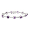 Thumbnail Image 1 of Heart-Shaped Natural Amethyst & White Lab-Created Sapphire Station Bracelet Sterling Silver 7.25"