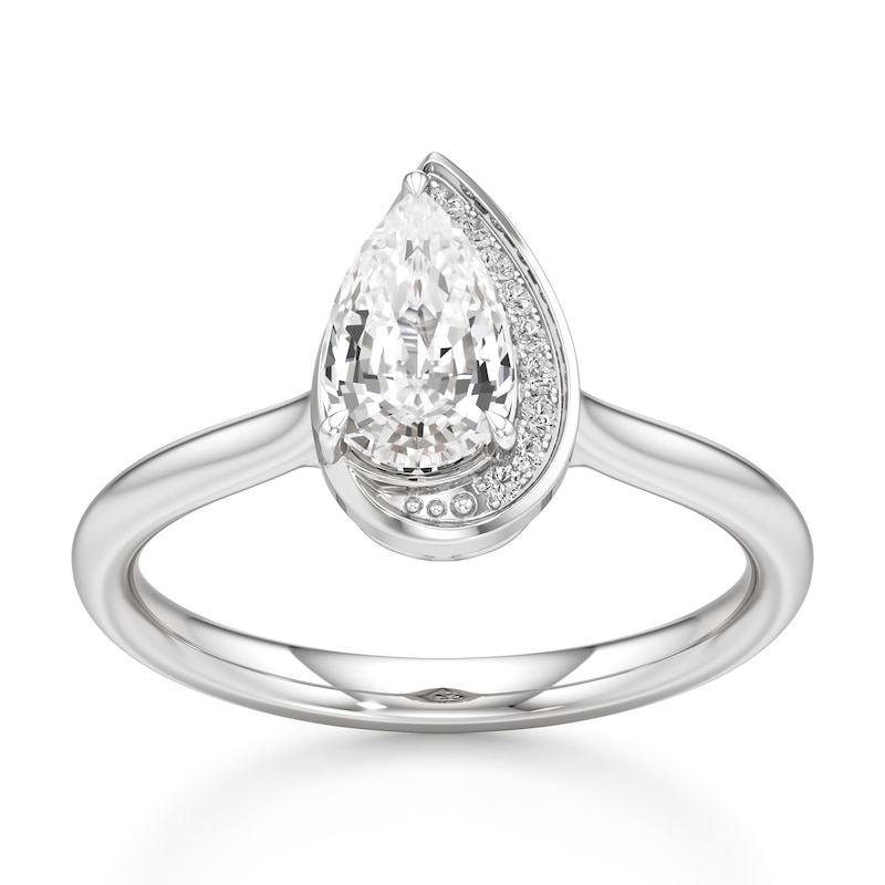 Main Image 1 of J'Lure Pear Step-Cut Lab-Grown Diamond Half-Halo Engagement Ring 1 ct tw 18K White Gold