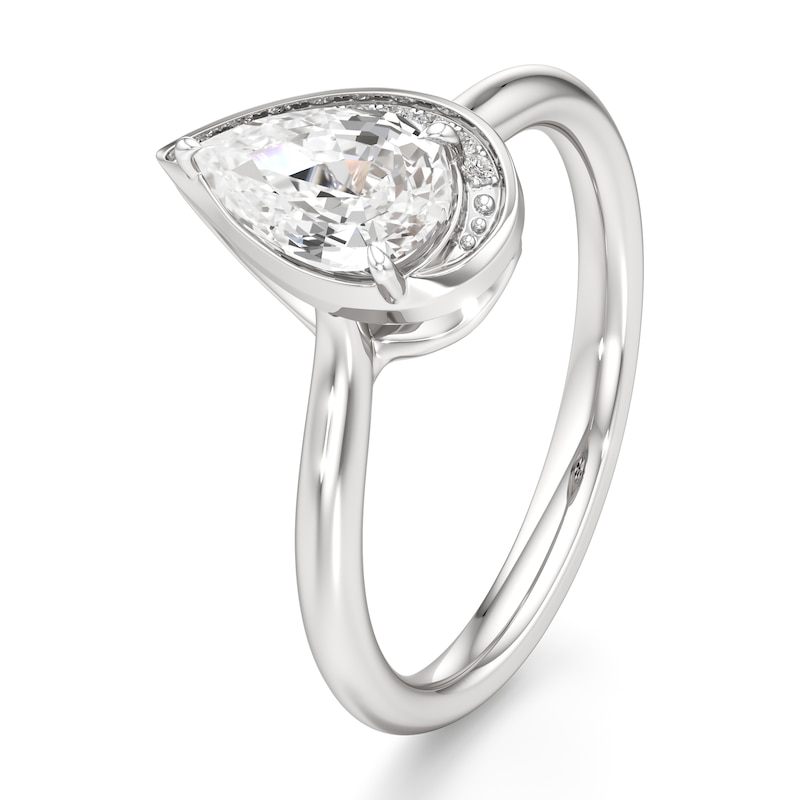Main Image 4 of J'Lure Pear Step-Cut Lab-Grown Diamond Half-Halo Engagement Ring 1 ct tw 18K White Gold