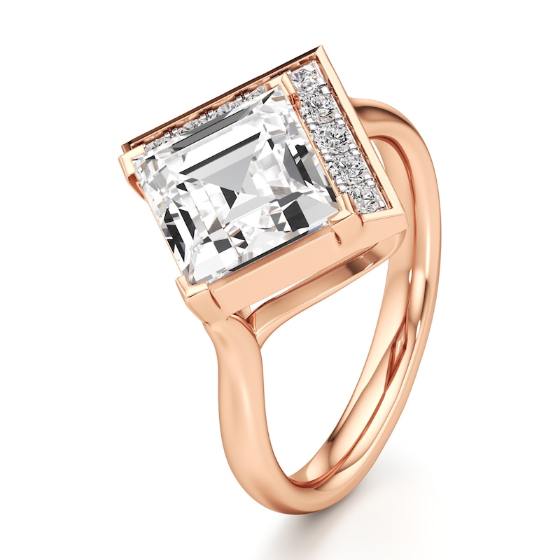 Main Image 4 of J'Lure Carre Step-Cut Lab-Grown Diamond Half-Halo Engagement Ring 3-1/5 ct tw 18K Rose Gold
