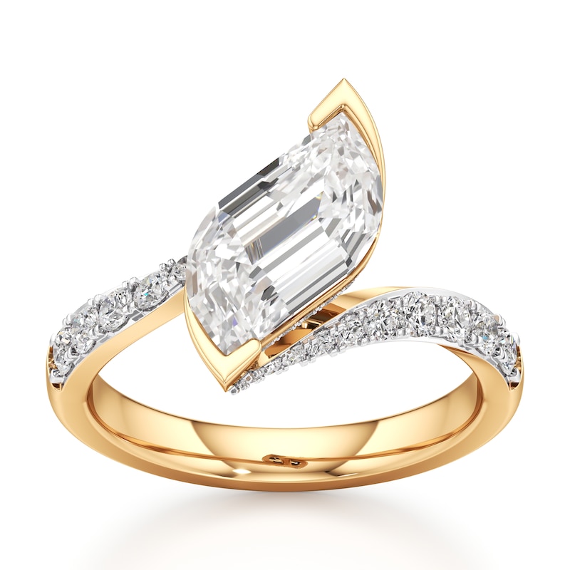 Main Image 1 of J'Lure Leaf Step-Cut Lab-Grown Diamond Bypass Engagement Ring 2-1/2 ct tw 18K Yellow Gold