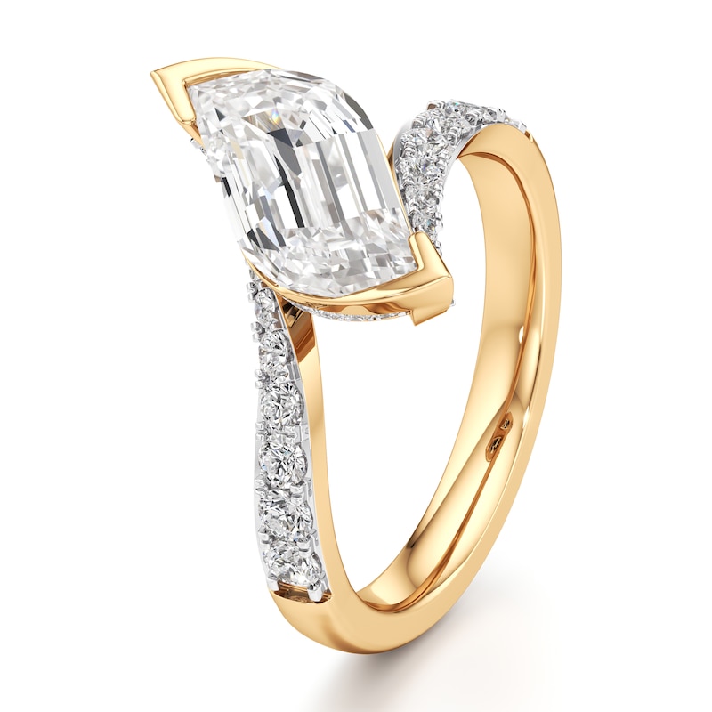 Main Image 4 of J'Lure Leaf Step-Cut Lab-Grown Diamond Bypass Engagement Ring 2-1/2 ct tw 18K Yellow Gold