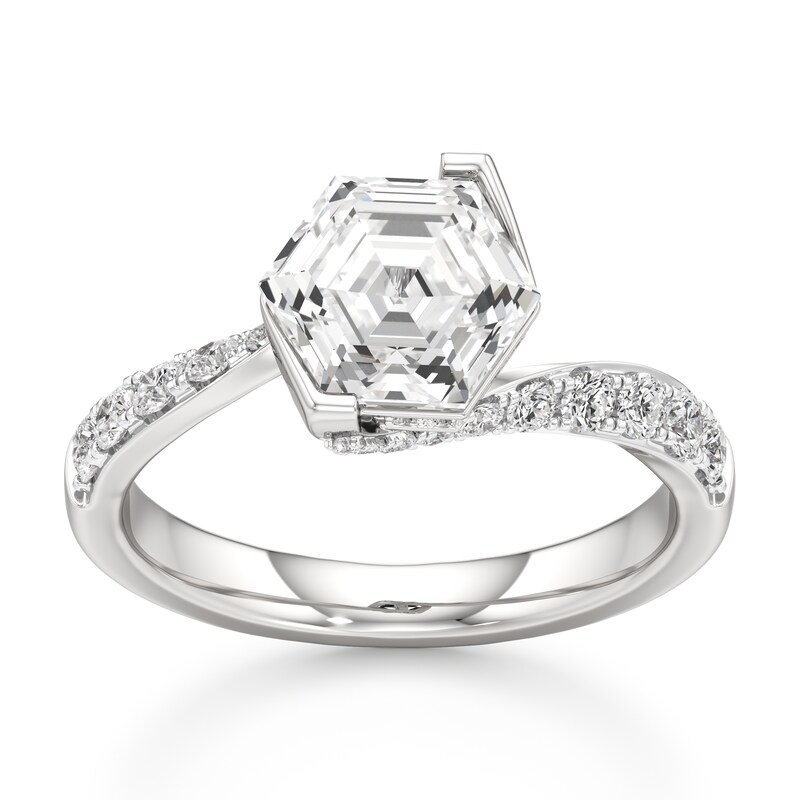 Main Image 1 of J'Lure Hexagon Step-Cut Lab-Created Diamond Bypass Engagement Ring 2-1/2 ct tw 18K White Gold