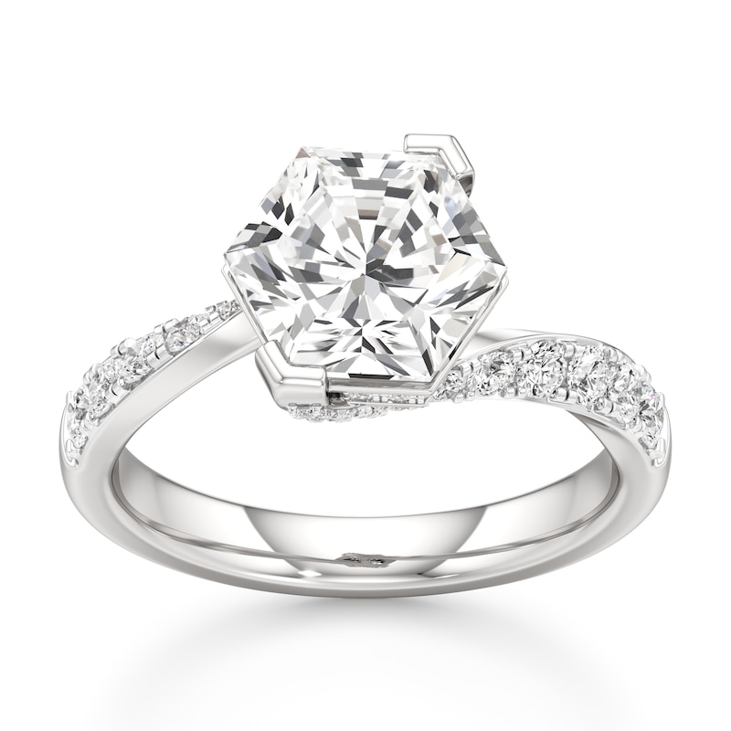Main Image 1 of J'Lure Hexagon Brilliant-Cut Lab-Grown Diamond Bypass Engagement Ring 3-1/2 ct tw 18K White Gold