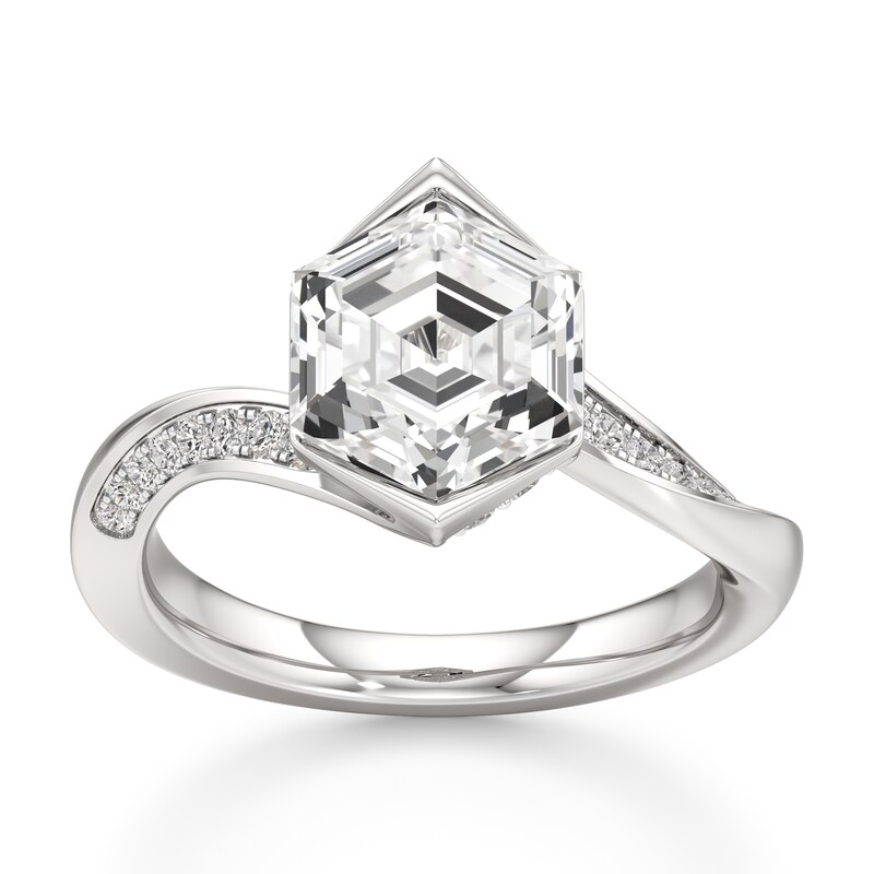 Main Image 1 of J'Lure Hexagon Step-Cut Lab-Grown Diamond Bypass Engagement Ring 3-1/4 ct tw 18K White Gold