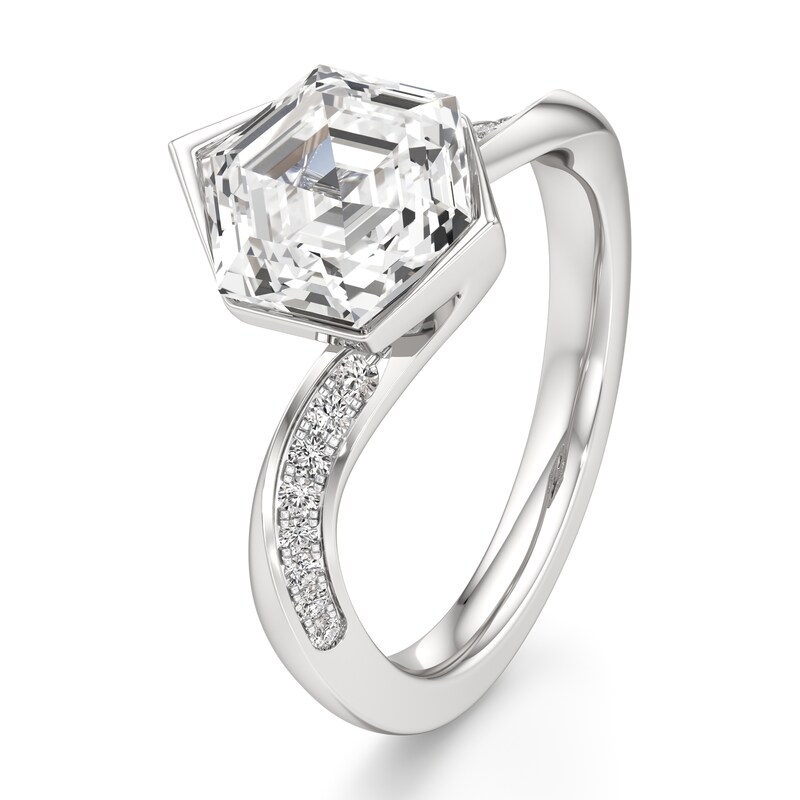 Main Image 4 of J'Lure Hexagon Step-Cut Lab-Grown Diamond Bypass Engagement Ring 3-1/4 ct tw 18K White Gold