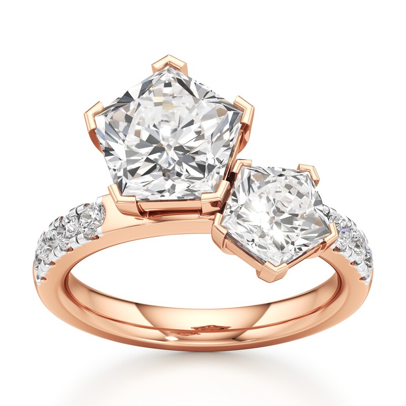 Main Image 1 of J'Lure Pentagon Brilliant-Cut Two-Stone Lab-Grown Diamond Engagement Ring 4-1/2 ct tw 18K Rose Gold