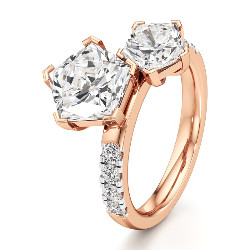 Main Image 4 of J'Lure Pentagon Brilliant-Cut Two-Stone Lab-Grown Diamond Engagement Ring 4-1/2 ct tw 18K Rose Gold