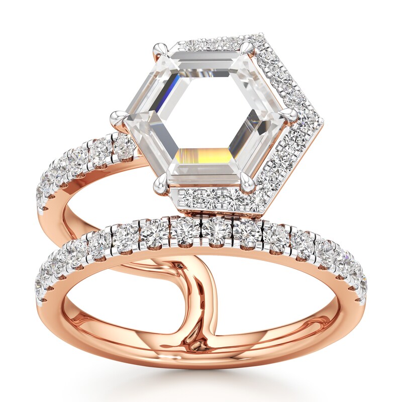 Main Image 1 of J'Lure Hexagon Portrait-Cut Lab-Created Diamond Spiral Engagement Ring 2-1/2 ct tw 18K Rose Gold