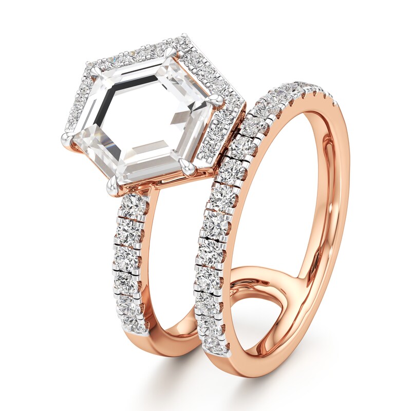 Main Image 4 of J'Lure Hexagon Portrait-Cut Lab-Created Diamond Spiral Engagement Ring 2-1/2 ct tw 18K Rose Gold