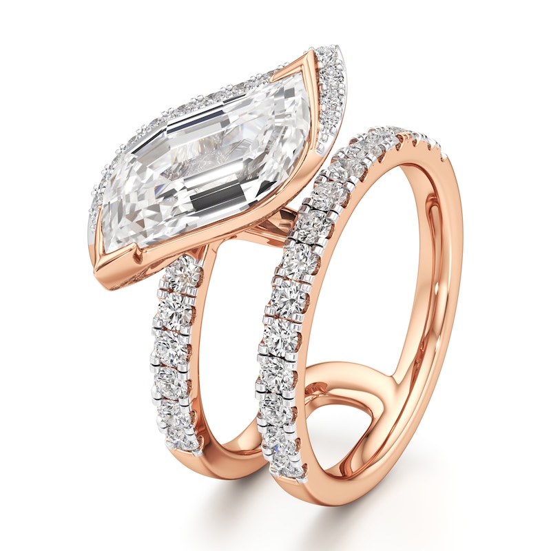 Main Image 4 of J'Lure Leaf Step-Cut Lab-Created Diamond Spiral Engagement Ring 3-3/4 ct tw 18K Rose Gold