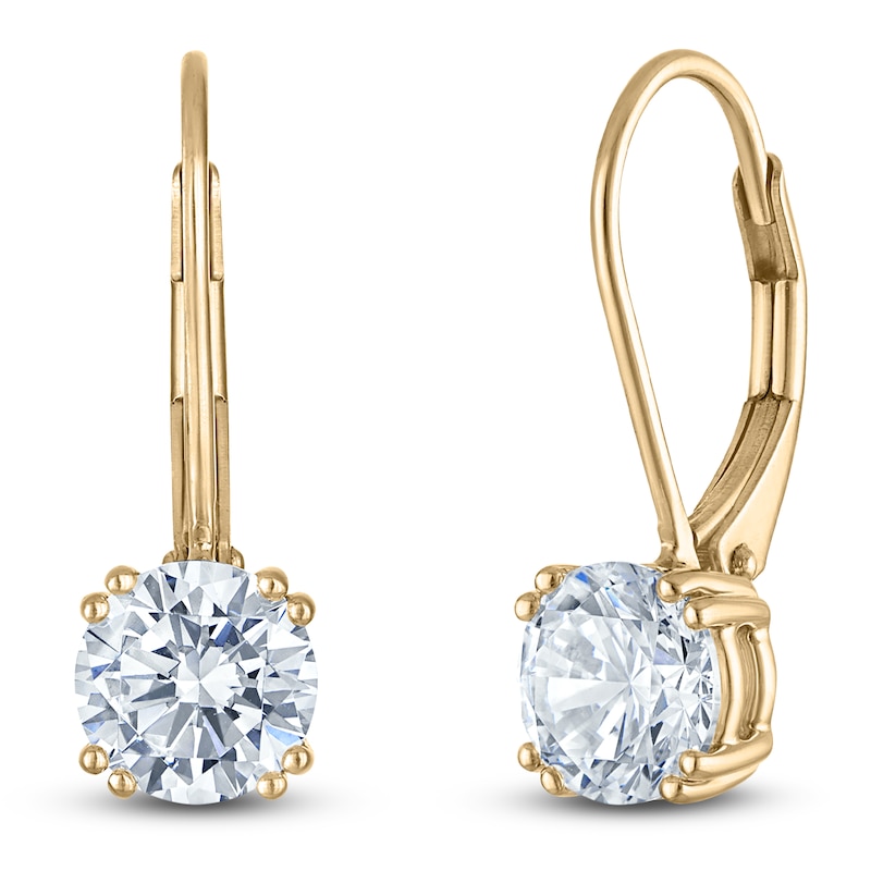 Main Image 2 of Round-Cut Lab-Grown Diamond Solitaire Drop Earrings 2 ct tw 14K Yellow Gold (SI2/F)