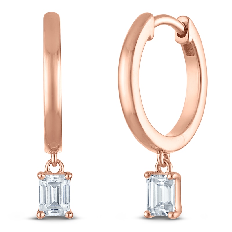 Main Image 2 of Emerald-Cut Lab-Grown Diamond Solitaire Dangle Hoop Earrings 1/2 ct tw 14K Rose Gold (SI2/F)