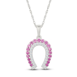 Pink & White Lab-Created Sapphire Horseshoe Necklace Sterling Silver 18"