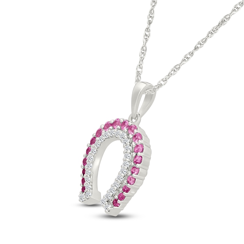 Main Image 2 of Pink & White Lab-Created Sapphire Horseshoe Necklace Sterling Silver 18"