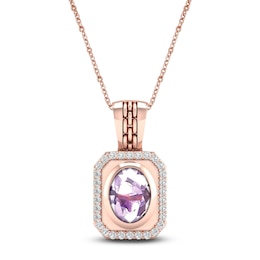 Natural Pink Quartz Necklace 1/6 ct tw Diamonds 14K Rose Gold 18"