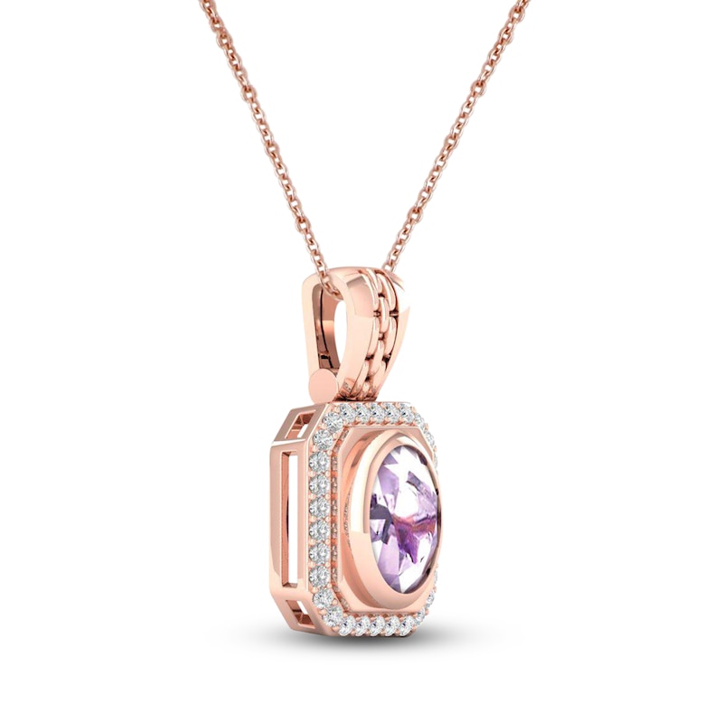 Main Image 2 of Natural Pink Quartz Necklace 1/6 ct tw Diamonds 14K Rose Gold 18"