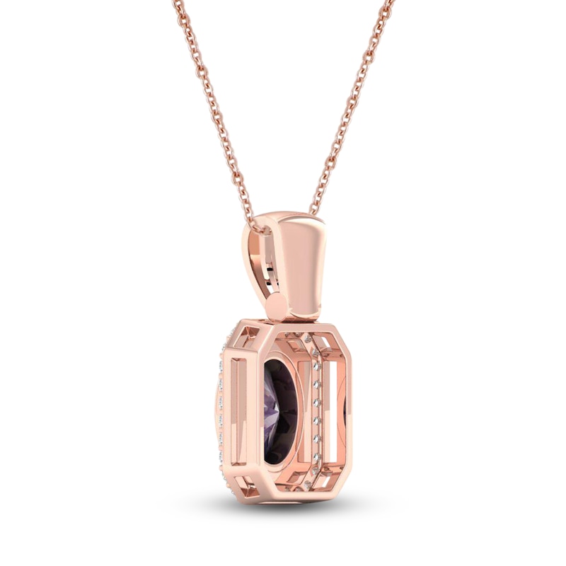 Main Image 3 of Natural Pink Quartz Necklace 1/6 ct tw Diamonds 14K Rose Gold 18"