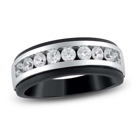 Mens Certified Diamond Wedding Band 1 ct tw 18K Black Gold  18K White Gold