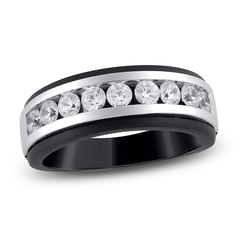 Main Image 1 of Men's Certified Diamond Wedding Band 1 ct tw 18K Black Gold & 18K White Gold
