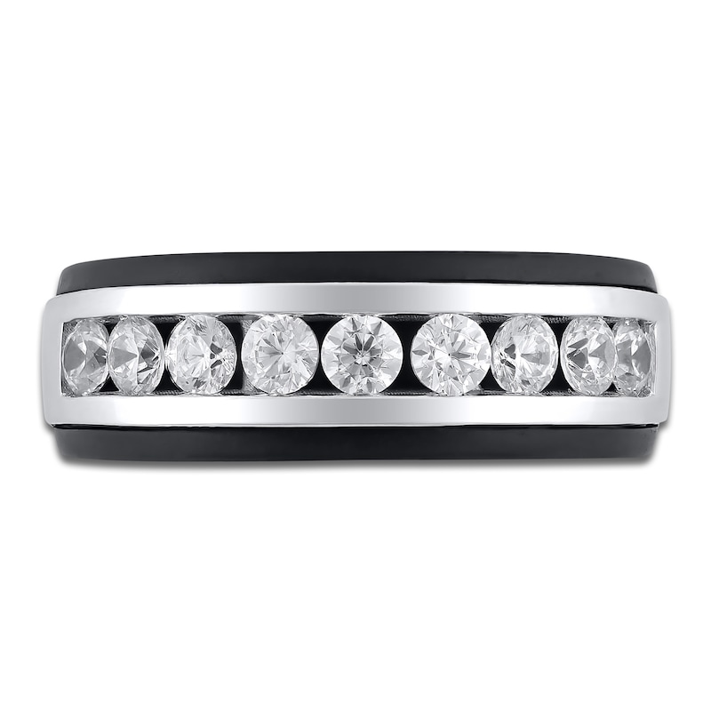 Main Image 2 of Men's Certified Diamond Wedding Band 1 ct tw 18K Black Gold & 18K White Gold