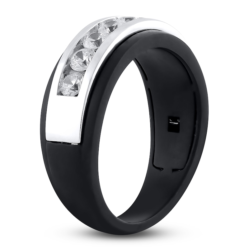 Main Image 3 of Men's Certified Diamond Wedding Band 1 ct tw 18K Black Gold & 18K White Gold