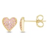 Thumbnail Image 1 of Pink Lab-Created Sapphire Pavé Heart Stud Earrings 10K Yellow Gold
