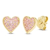 Thumbnail Image 2 of Pink Lab-Created Sapphire Pavé Heart Stud Earrings 10K Yellow Gold