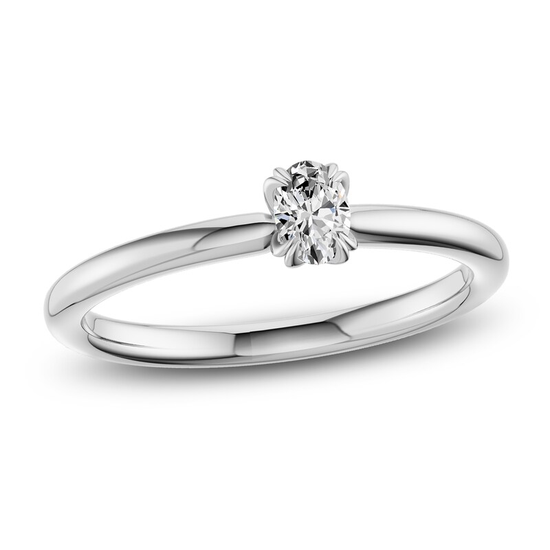 Main Image 1 of Certified Oval-Cut Diamond Solitaire Engagement Ring 1/4 ct tw 14K White Gold (I1/I)