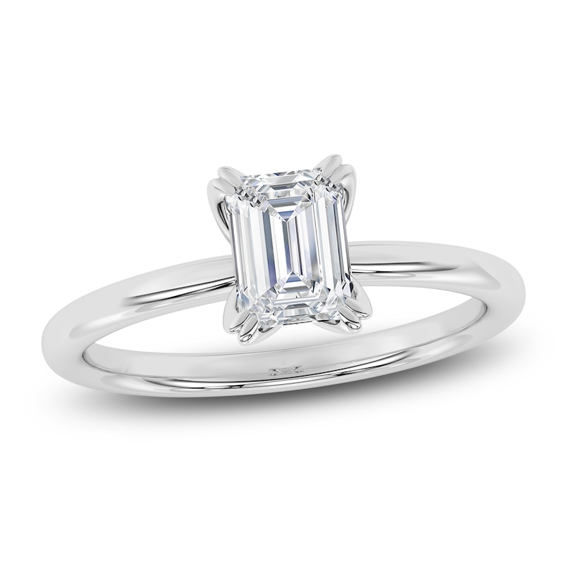 Main Image 1 of Certified Emerald-Cut Diamond Solitaire Engagement Ring 1 ct tw 14K White Gold (I1/I)