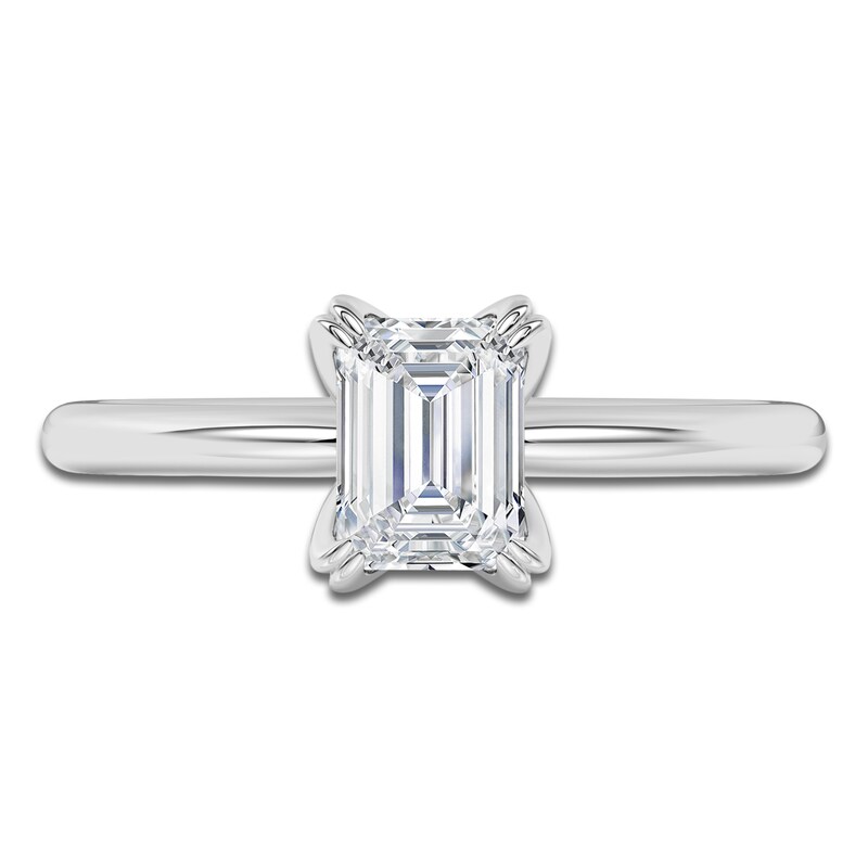 Main Image 3 of Certified Emerald-Cut Diamond Solitaire Engagement Ring 1 ct tw 14K White Gold (I1/I)