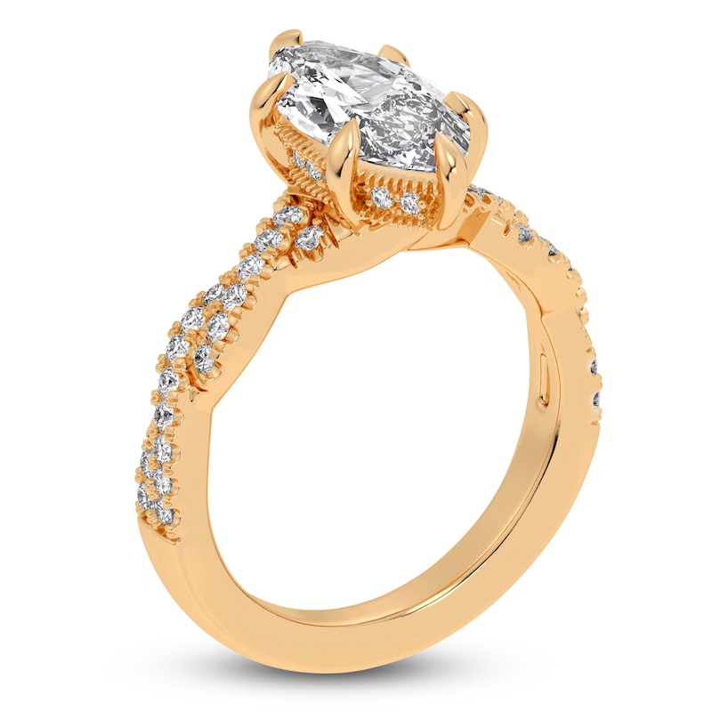 Main Image 2 of Marquise-Cut Lab-Grown Diamond Twist Shank Engagement Ring 2-1/3 ct tw 14K Yellow Gold